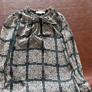 LOFT Black and Cream Leaf Print Top